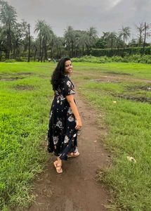 Navy Floral Print Midi Dress