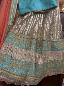 Teal &amp; Gold Lehenga Set