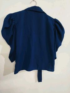 Elegant Blue Tie-Front Top