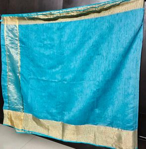 Blue Saree with Gold Border, matching blouse