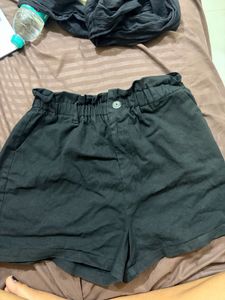 Black High-Waisted Paperbag Shorts