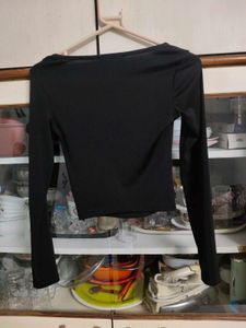 Black Square Neck Long Sleeve Top