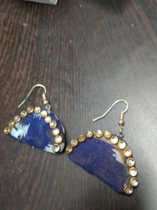 Blue Fabric and Stone Earrings