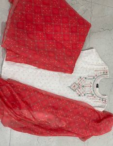 Elegant White Kurta Set with Pink Dupatta