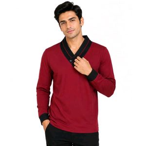 Maroon V-Neck T shirt in full arm,👚
