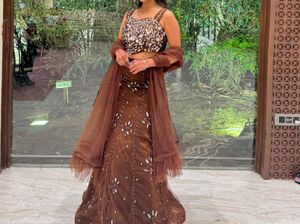 Elegant Brown Embellished Lehenga Set
