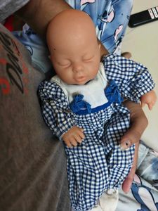 Cute Baby Doll with Blue Gingham Outfit