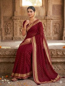 Maroon Georgette Saree with Golden Motifs