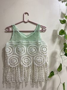 Never Worn White And Green Beach Top For Women🏝️
