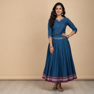 Blue Printed Ethnic Skirt with top