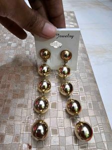 Gold Tone Dangle Ball Earrings