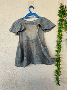 Gray Knit Open Front Cardigan