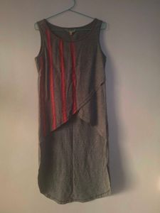 Chic Grey Sleeveless Dress with Vertical Stripe