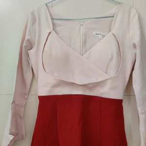 Cream And Maroon Bodycon Korean Dress