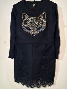 Cute Black Dress with Fox Design