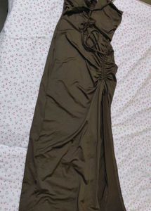 brown Ruched Maxi Dress