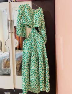 v neck green floral dress