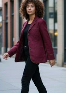 Burgundy Blazer with Trim Detail