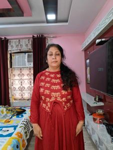 Rust Embroidered 2 Pcs Dress For Karwachauth