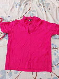 Vibrant Pink Ribbed Mock Neck Top