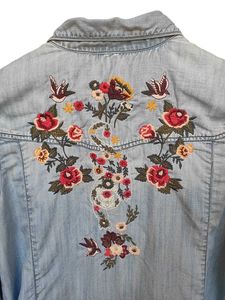 ONLY Blue Embroidered Denim Shirt (Size EU 36)