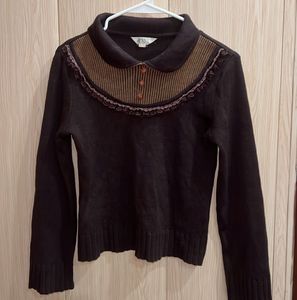Vintage-Inspired Korean Brown Knit Sweater