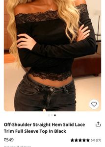 sale🚨Black Off-Shoulder Lace Trim Top
