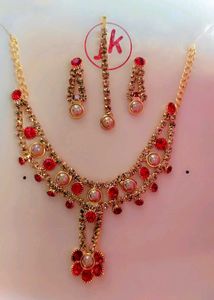 Red &amp; Pearl Ethnic Necklace Set for girls