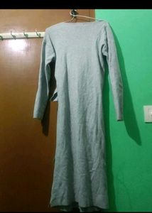 Classy Grey Waist-Tie Midi Dress for Women