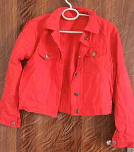Red Cropped Denim Jacket