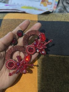 Red Long Earring Partywear