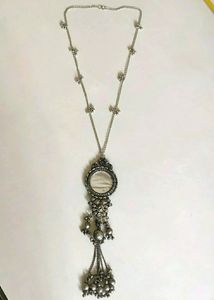 Boho Oxidized Silver Mirror Pendant Necklace