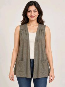 Sleeveless Cardigan Vest with Pockets