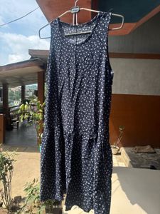 Navy Blue Floral Tiered Dress