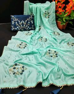 Embroidered Dola Silk Saree With Unstiched Blouse
