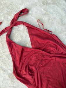 Red Halter Neck Maxi Dress