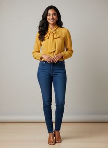 Sheer Yellow Blouse with Neck Tie