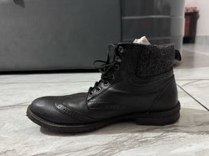 Carlton London Black Leather Boots for Men