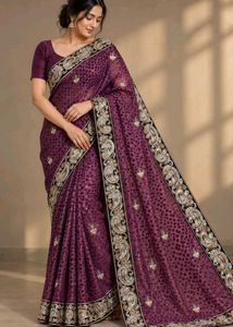 Elegant Purple Polka Dot Saree