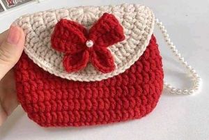 Handmade Crochet Red Clutch