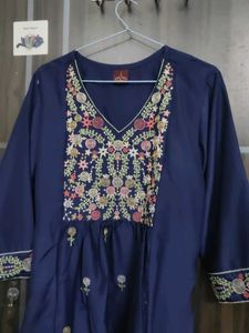Embroidered Navy Blue Kurta