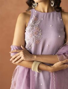 Lavender Lace &amp; Blossom Kurta Set
