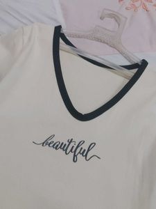 ribbed crop top with 'beautiful' print