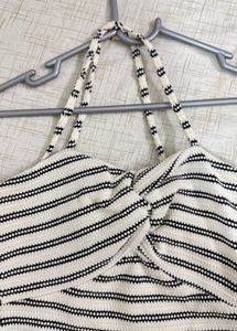 Striped Twist Front Halter Top