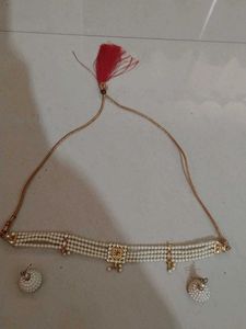Pearl Choker Necklace with Earrings
