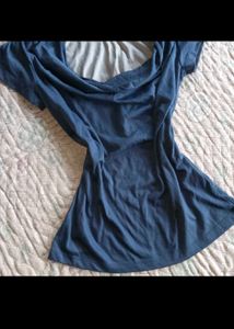 Blue Y2K Cowl Neck Short Sleeve Top