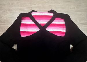 Chic Striped Cut-Out Long Sleeve Top