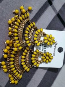 Exquisite Yellow Stone &amp; Gold-Tone Chandelier Earr