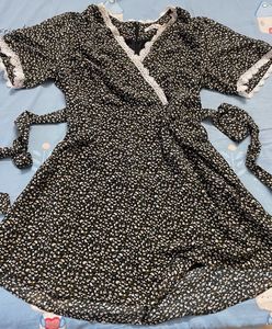 Floral Wrap Dress with Lace Trim