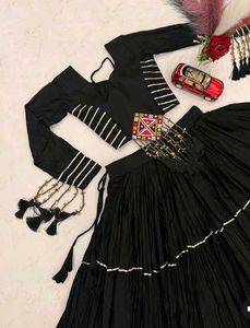Stylish Black Tiered Lehenga Choli Set